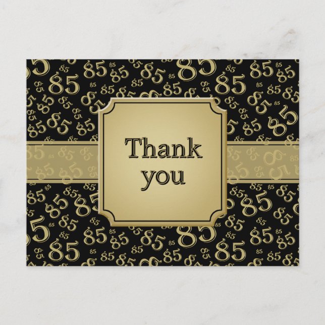 Cartão Postal Thank You 85 Number Pattern Black/Gold (Frente)