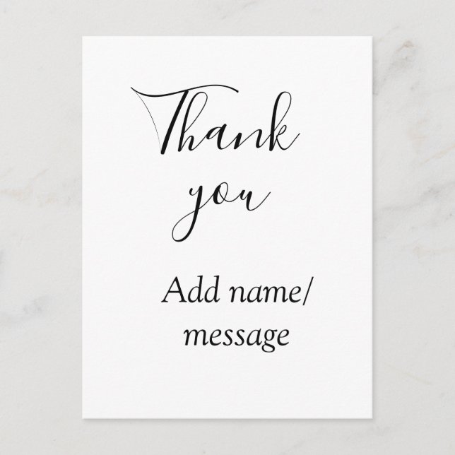 Cartão Postal Thank you add name message simple stylish calligra (Frente)