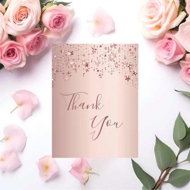 Cartão Postal Thank you birthday rose gold sparkling stars (Criador carregado)