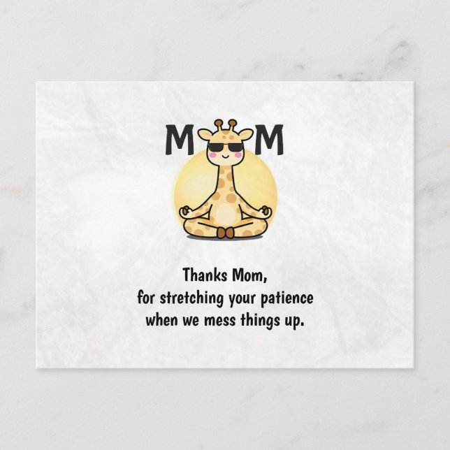 Cartão Postal Thank You Mom Cute Giraffe Yoga Mother's Day Card (Frente)