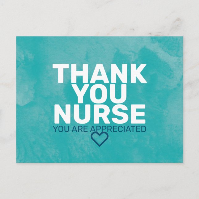 Cartão Postal Thank You Nurse: You are Appreciated in Turquoise (Frente)