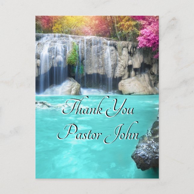 Cartão Postal Thank You Pastor | Blue Waterfall Appreciation (Frente)