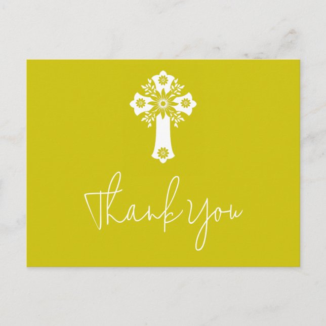 Cartão Postal Thank You Postcard Floral Christening Yellow (Frente)