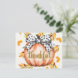 Cartão Postal Thankful Pumpkin with Polka Dot Bow