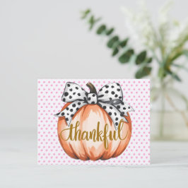 Cartão Postal Thankful Pumpkin with Polka Dot Bow