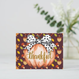 Cartão Postal Thankful Pumpkin with Polka Dot Bow
