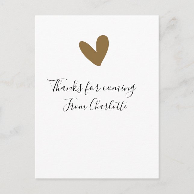 Cartão Postal thanks for coming add name text message gold heart (Frente)