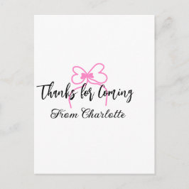 Cartão Postal thanks for coming add name text message pink bow f
