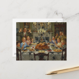 Cartão Postal Thanksgiving Horror Spiders Invide the Table