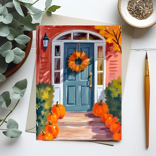Cartão Postal Thanksgiving Pumpkins | Watercolor Autumn Fall (Criador carregado)