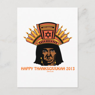 CARTÃO POSTAL THANKSGIVUKAH INDIAN MENORAH MAN