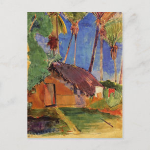 Cartão Postal 'Thatch Hut Sob Palmas' - Paul Gauguin