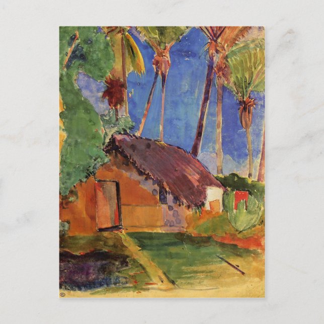 Cartão Postal 'Thatch Hut Sob Palmas' - Paul Gauguin (Frente)