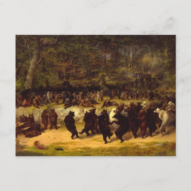 Cartão Postal The Bear Dance, 1870 por William Holbrook Beard (Frente)