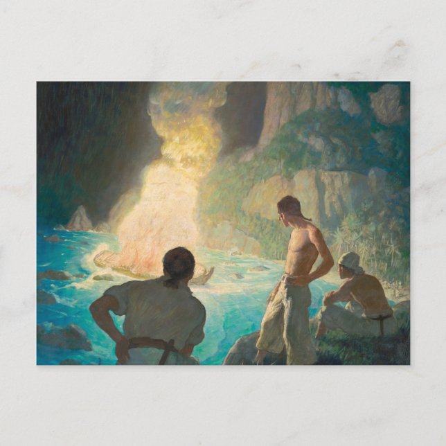 Cartão Postal The Burning of the Bounty, 1940 por N. C. Wyeth (Frente)