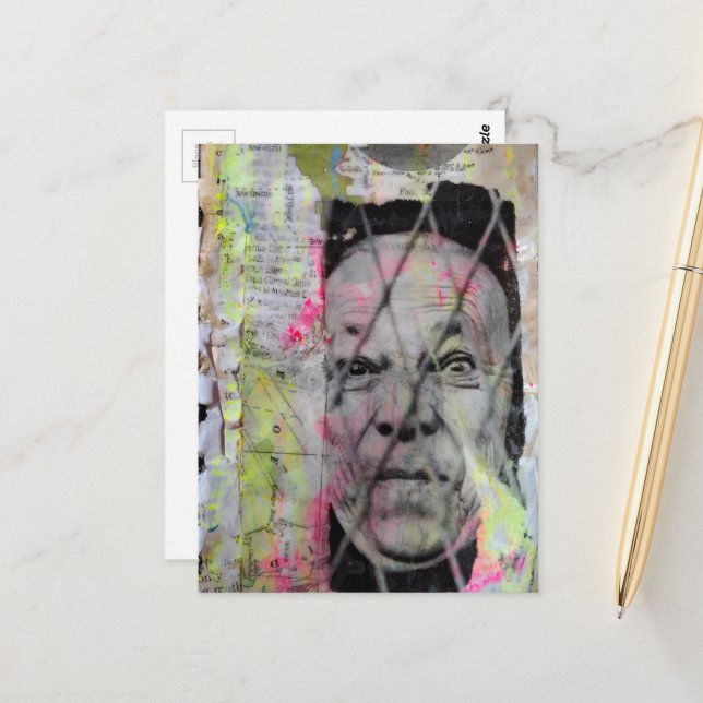 Cartão Postal the caged man junk journal Mixed Media Collage (Frente/Verso In Situ)