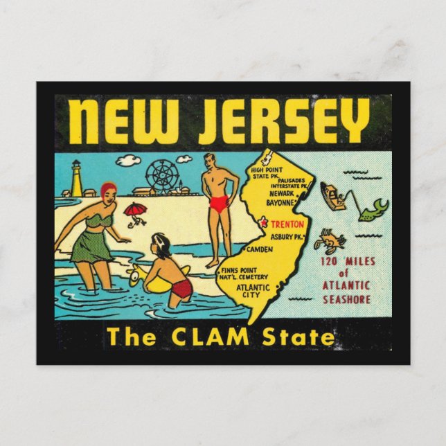 Cartão Postal The Clam State, New Jersey, Vintage (Frente)