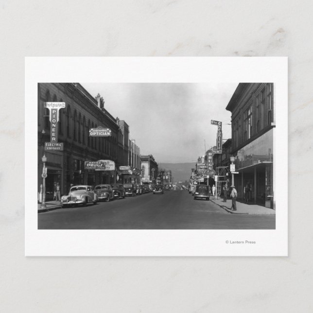 Cartão Postal The Dalles, Oregon Main Street Town View (Frente)