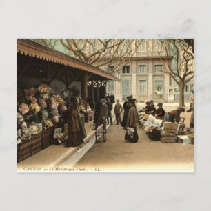 Cartão Postal The Flower Market, Cannes France, 1915 Vintage