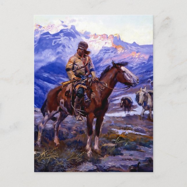 Cartão Postal "The Free Trappers" por Charles M Russell (Frente)