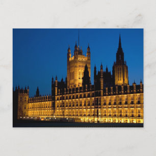 Cartão Postal The Houses of Parliament at night in the city of
