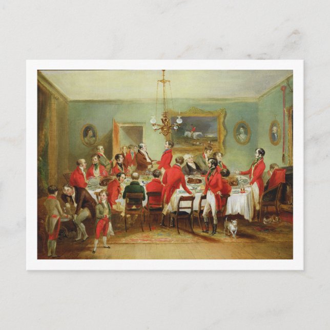 Cartão Postal The Hunt Breakfast, Hall do Solteiro, 1836 (óleo l (Frente)