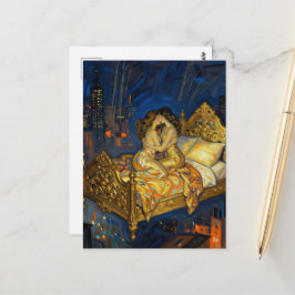 Cartão Postal The Lovers Kiss Magical Bed Above the City
