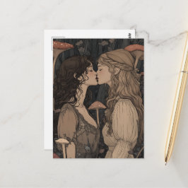 Cartão Postal The Lovers Kiss Mushroom Forest Fairytale