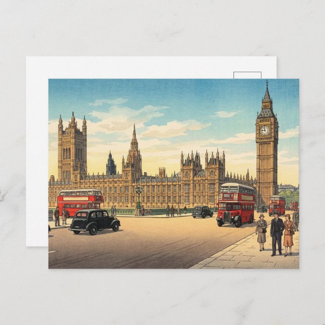 Cartão Postal The Palace of Westminster Japanese Woodblock Print (Frente/Verso)