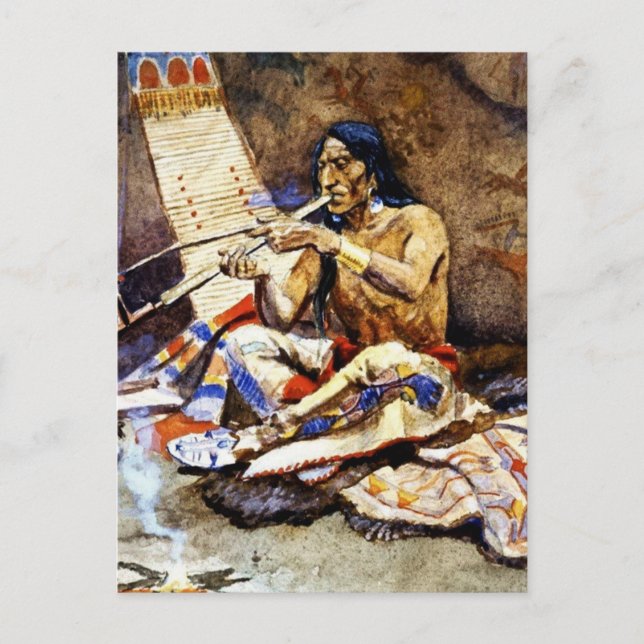 Cartão Postal "The Peace Pipe" por Charles M Russell (Frente)