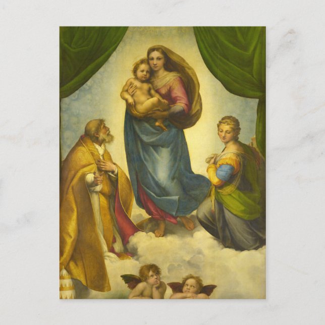 Cartão Postal The Sistine Madonna, 1512-1513, por Raphael (Frente)