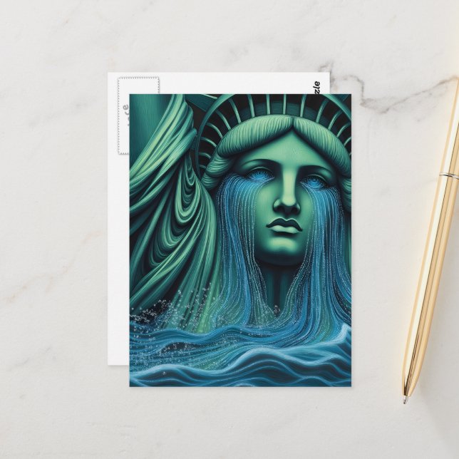 Cartão Postal The Statue of Liberty Cries Surreal Art (Frente/Verso In Situ)