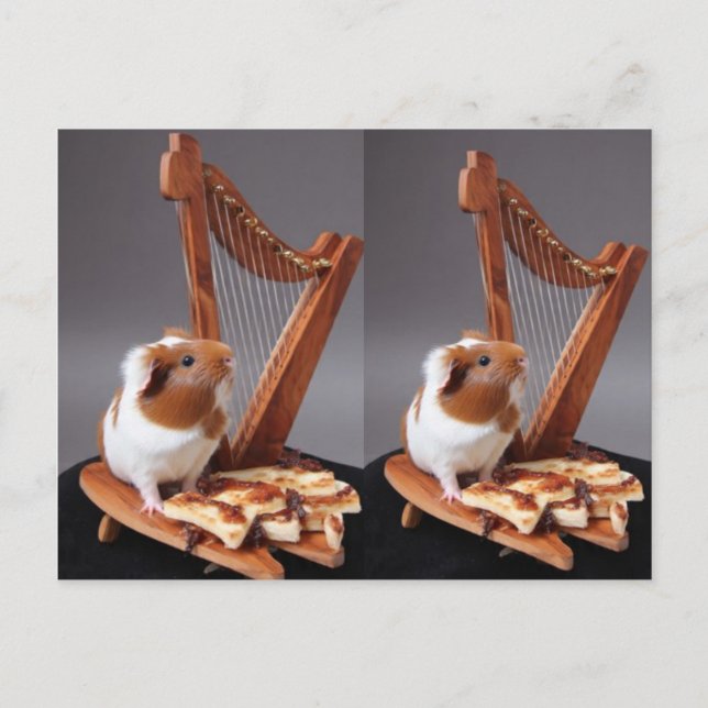 Cartão Postal The Tiny Harpist – Whimsical Guinea Pig Postcard (Frente)