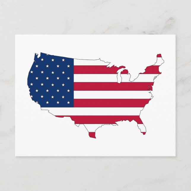 Cartão Postal The USA outline map filled with flag (Frente)