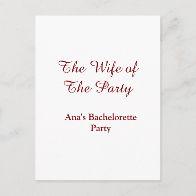 Cartão Postal The wife of the party bachelorette party name date (Frente)