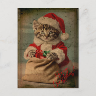 Cartão Postal The 'Yuletide Yawn' Dashing Kitten Christmas