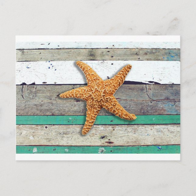 Cartão Postal Theme Starfish Rustic Casamento (Frente)