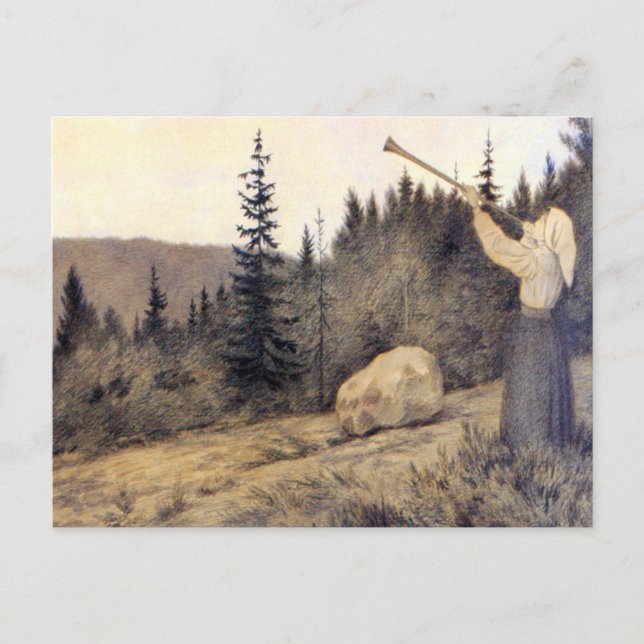 Cartão Postal Theodor Kittelsen - Op em Fjeldet Toner En Lur (Frente)