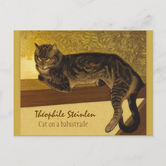 Cartão Postal Théophile Steinlen Cat em uma balustrada 1909 (Frente)