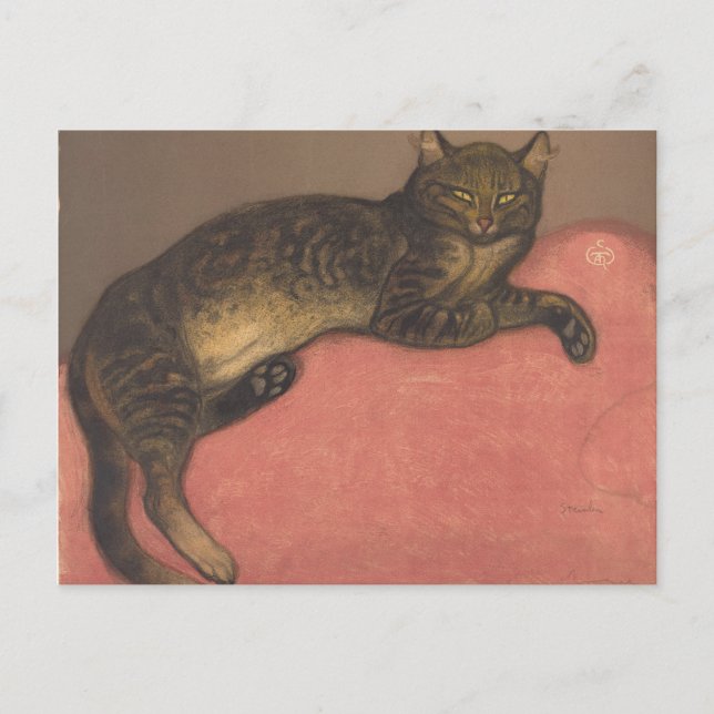 Cartão Postal Théophile Steinlen | Inverno: Gato numa almofada (Frente)