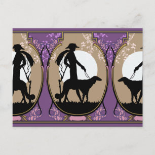 Cartão Postal Theresa in Brown & Plum - Art Deco Lady with Dog