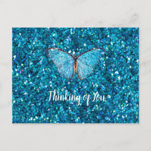 Cartão Postal Thinking of You, Shiny Blue Glitzy Template