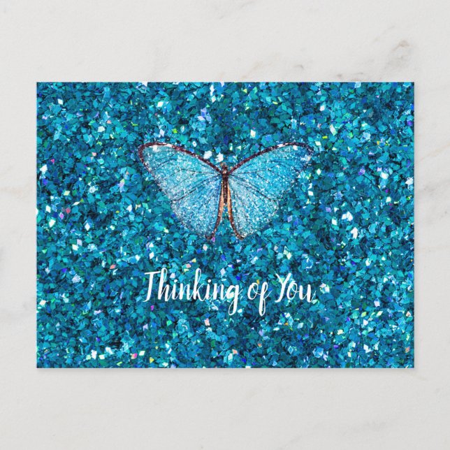 Cartão Postal Thinking of You, Shiny Blue Glitzy Template (Frente)