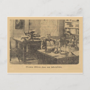 Cartão Postal Thomas Edison em seu laboratório