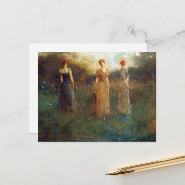 Cartão Postal Thomas Wilmer Dewing In the Garden (Frente/Verso In Situ)