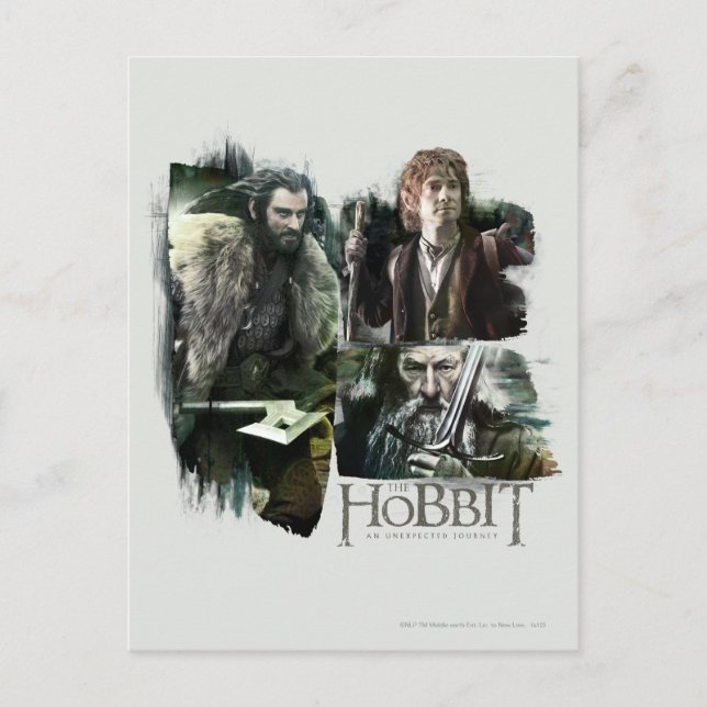 Cartão Postal THORIN OAKENSHIELD™, BILBO BAGGINS™ E Gandalf Art (Frente)