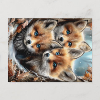 Cartão Postal Three Cute Fox Cubs in Forest