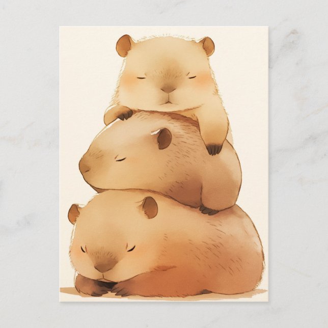 Cartão Postal Three Napping Capybara Stack Minimalist Animal (Frente)