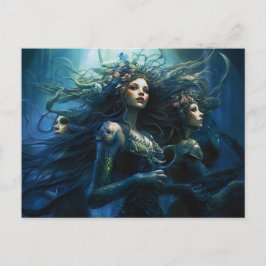 Cartão Postal Three Sea Nymphs in Mirror Fantasy Painting