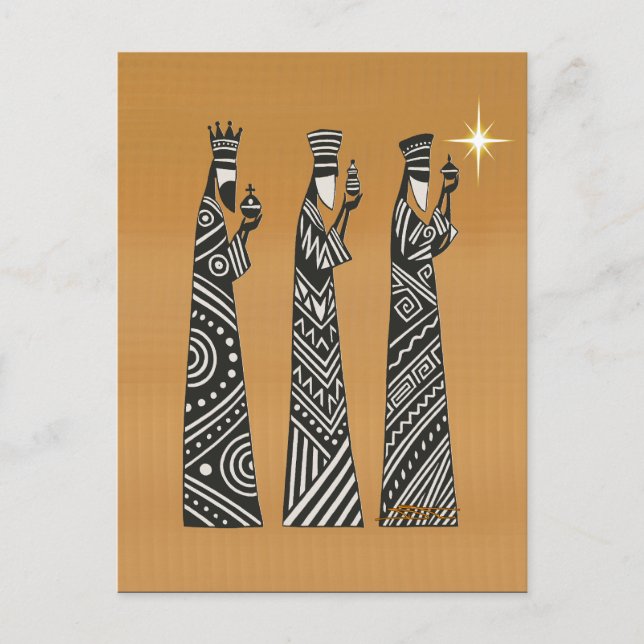 Cartão Postal Three Wise Men Black & White Christmas Nativity (Frente)